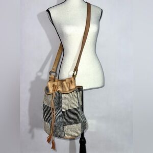 ANABAGLISH Cross-Body Woven Fabric/Leather Accents Shoulder Bucket Bag